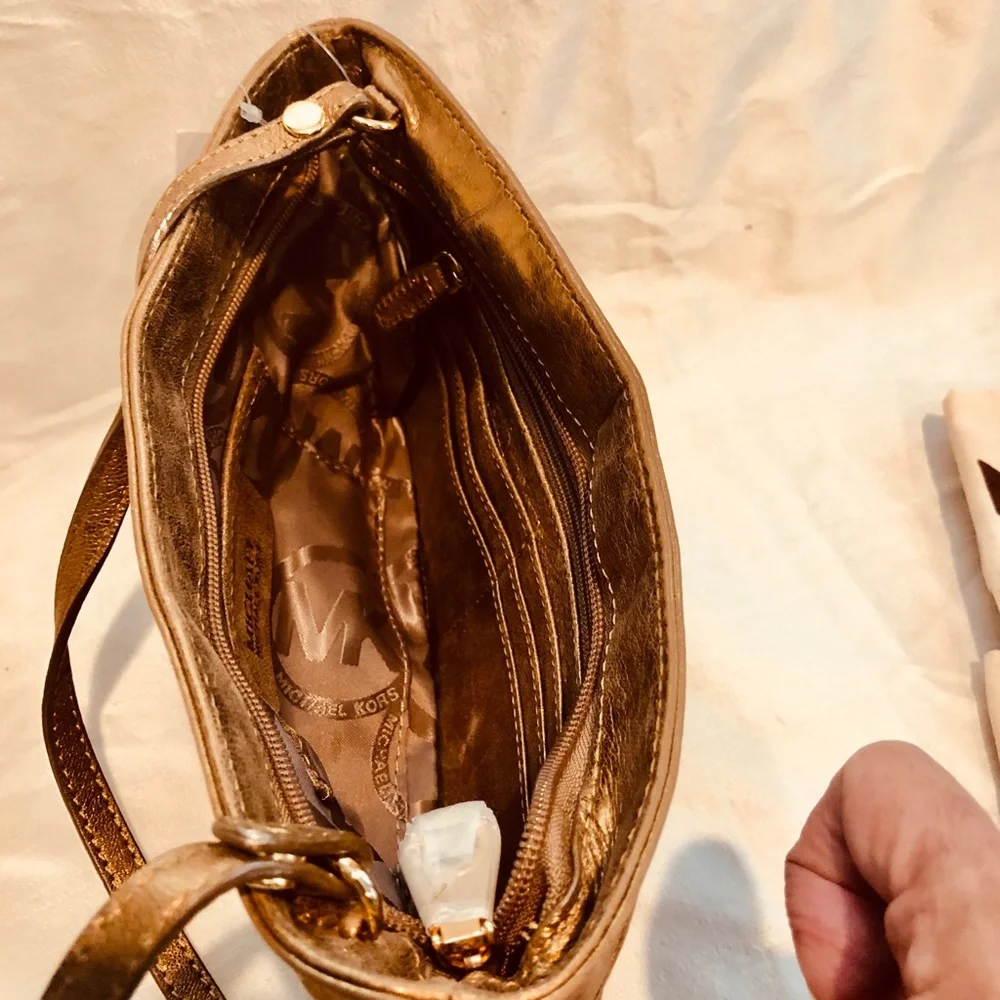 Michael Kors Metallic Gold Ruched Leather Clutch